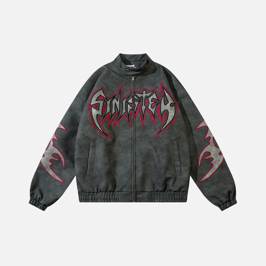 Winter High Street Flame Letter Leather Jacket - Luxuryurbanwear