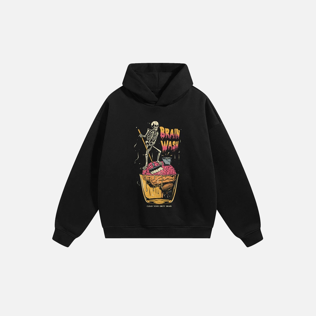 Brain Wash Funny Graphic Cotton Hoodie - Luxuryurbanwear