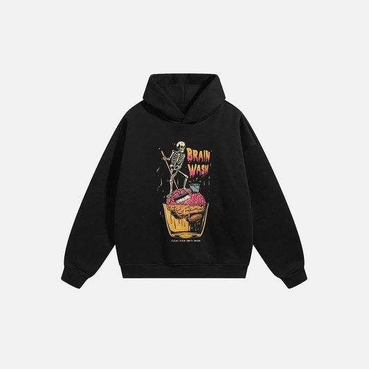 Brain Wash Funny Graphic Cotton Hoodie - Luxuryurbanwear