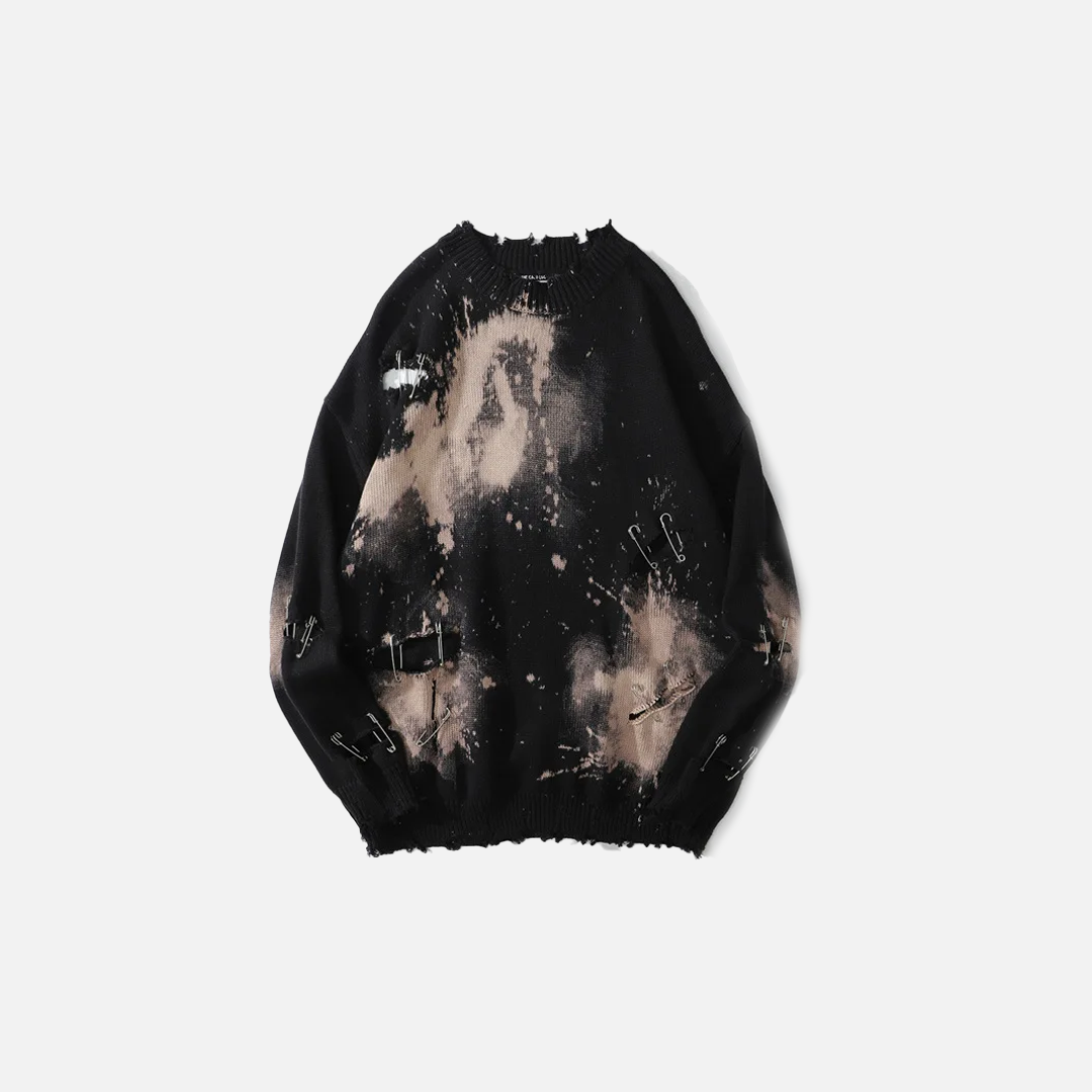 Oversized Pink & Black Distressed Jumper Sweater - Luxuryurbanwear