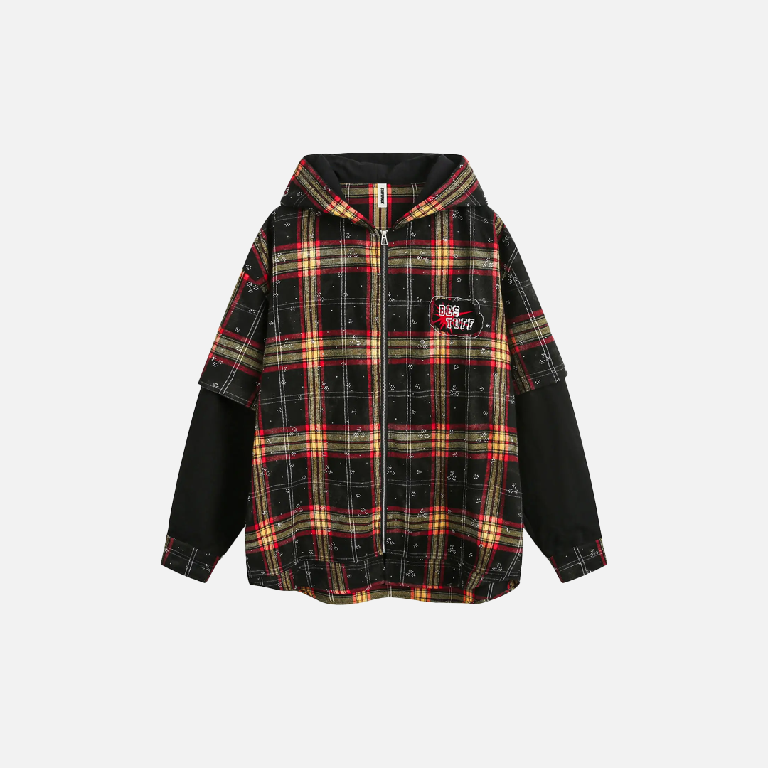 Plaid American Style Fake Two Piece Hooded Sweatshirt - Luxuryurbanwear