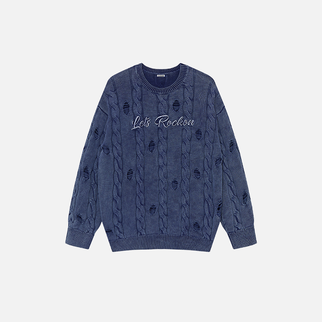 Essential Punk Distressed Long Sleeve Knit Sweater - Luxuryurbanwear