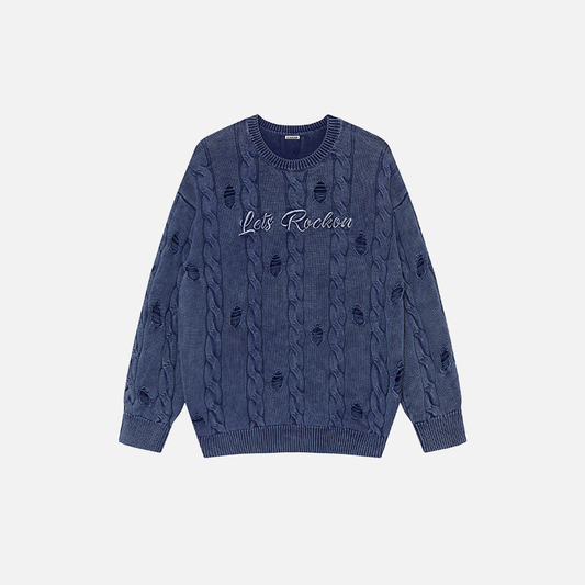 Essential Punk Distressed Long Sleeve Knit Sweater - Luxuryurbanwear