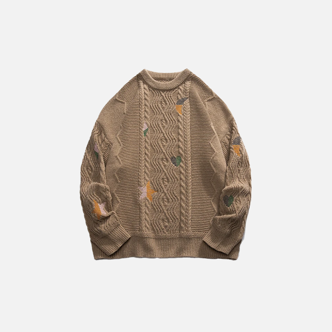 Y2K Cozy Printed Round Neck Knit Sweater - Luxuryurbanwear