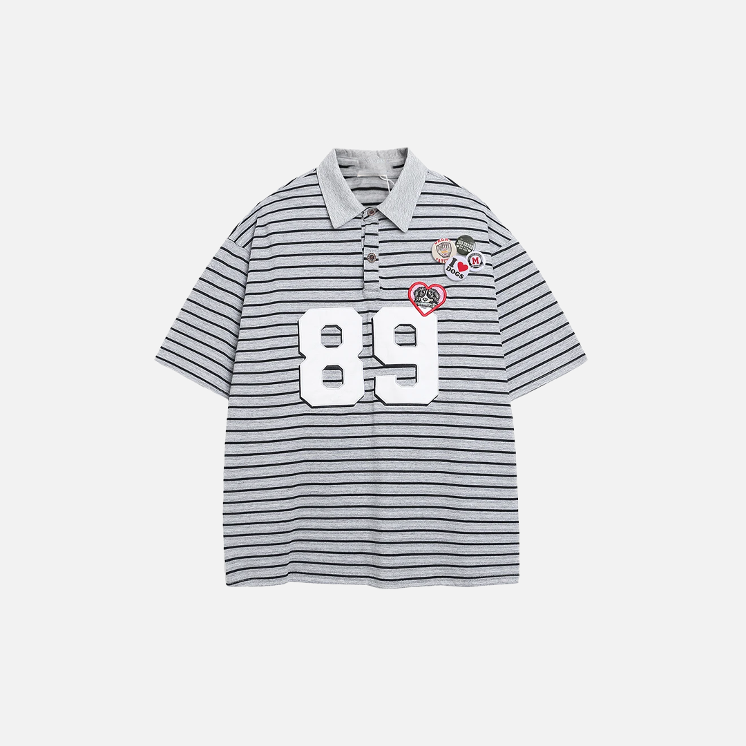 Casual Striped Polo with Badge Short Sleeve T-Shirt - Luxuryurbanwear