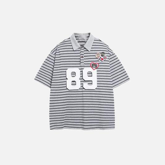Casual Striped Polo with Badge Short Sleeve T-Shirt - Luxuryurbanwear