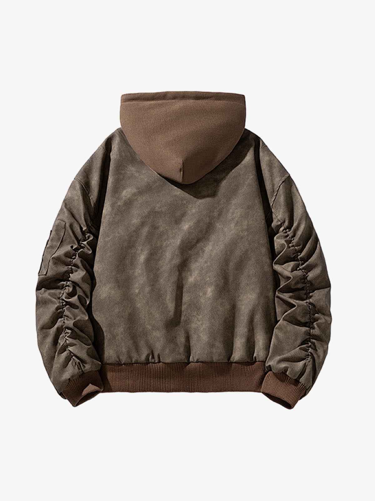 Retro Leather Faux Two-Piece Hooded Padded Bomber Jacket