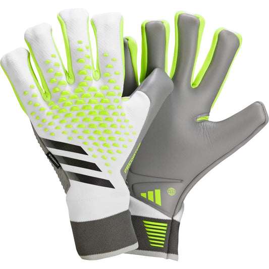 adidas Predator Pro Fingersave Goalkeeper Gloves - Reinforced Strapless High Definition Grip Eco-Friendly Material Multiple Colors and Sizes (White/Lucid Lemon/Black 9)