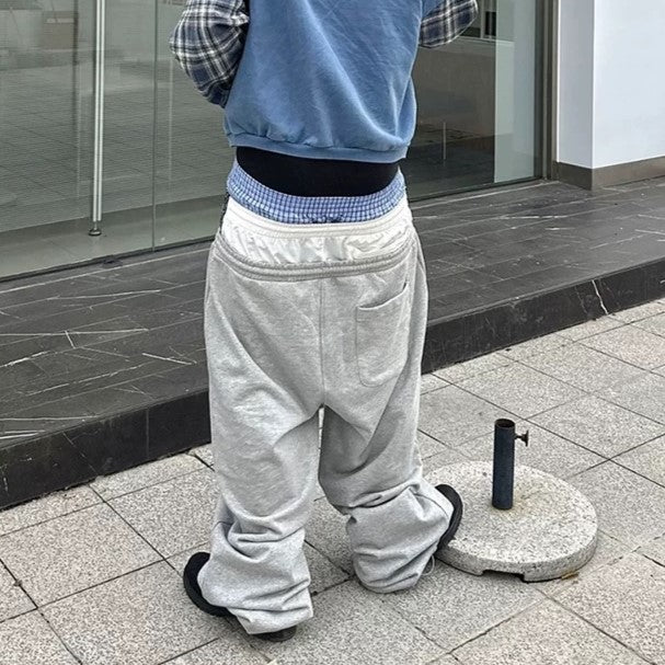 Layered Waistband Baggy Sweatpants - Double Waist Striped Joggers | LuxuryUrbanwear - Luxuryurbanwear
