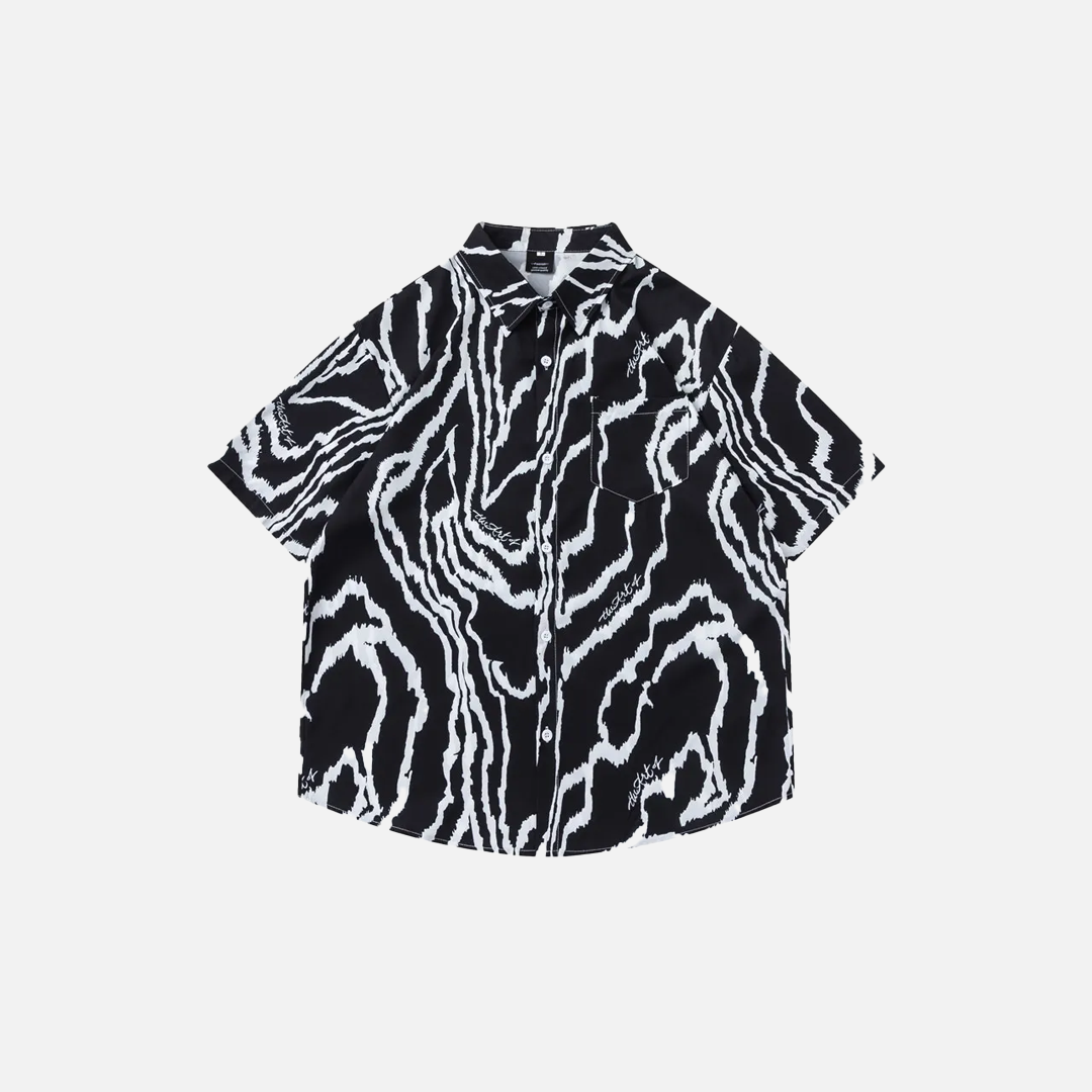 Irregular Stripes Graphic Printed Short Sleeve Shirt - Luxuryurbanwear