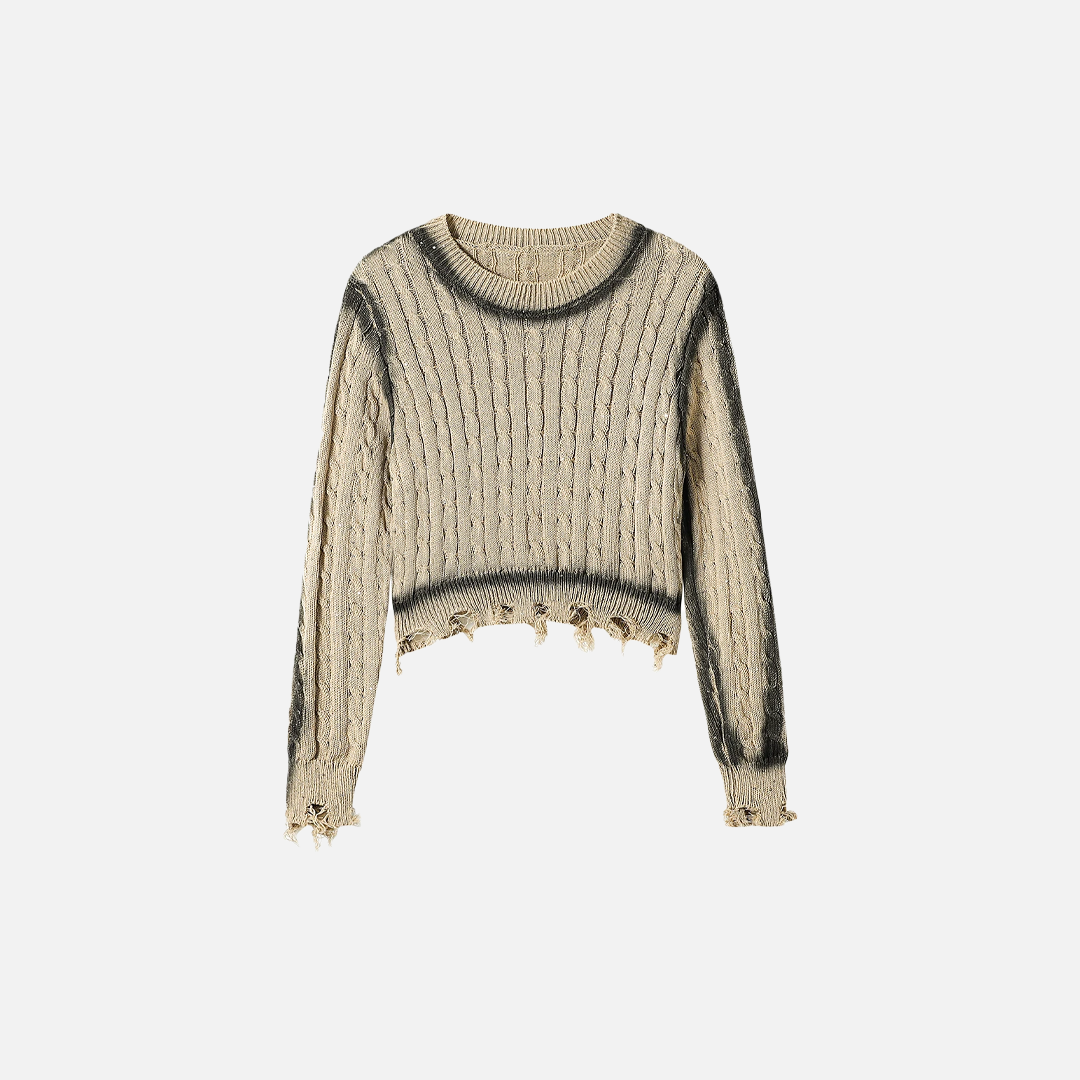 Y2K Retro Contrast Color Ripped Knitted Sweater - Luxuryurbanwear