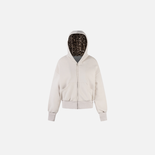 Leopard Spliced Hooded Padded Fleece Jacket - Luxuryurbanwear