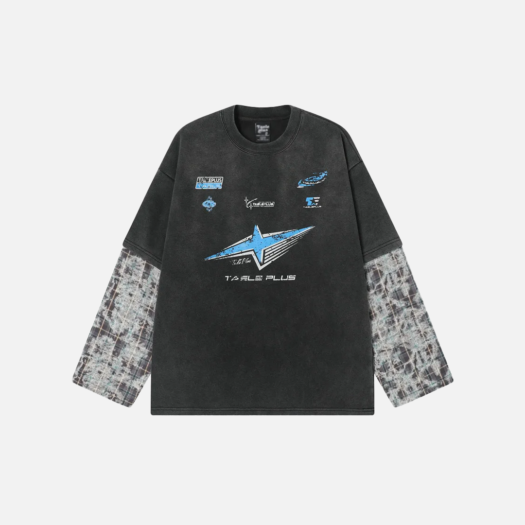 Geometric Print Racing Crew Neck Long Sleeve T-Shirt - Luxuryurbanwear