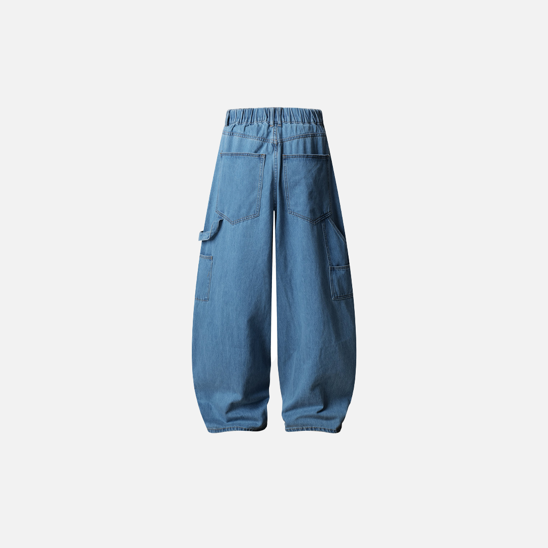 Distressed Streetwear Denim Wide-leg Cargo Jeans - Luxuryurbanwear