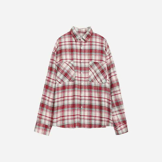 Women Streetwear Cool Color Blocked Grid Chic Cotton Shirt