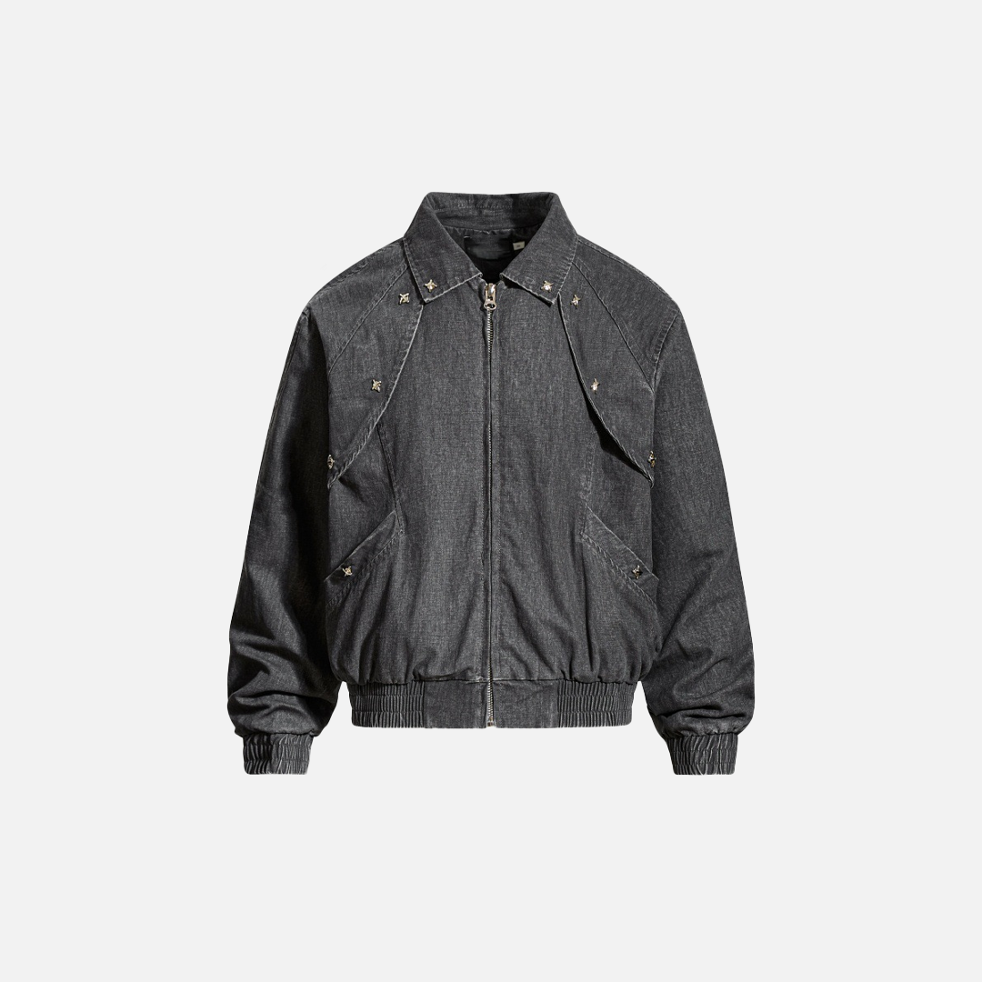Y2K Large Pocket Heavy Metal Washed Denim Jacket - Luxuryurbanwear