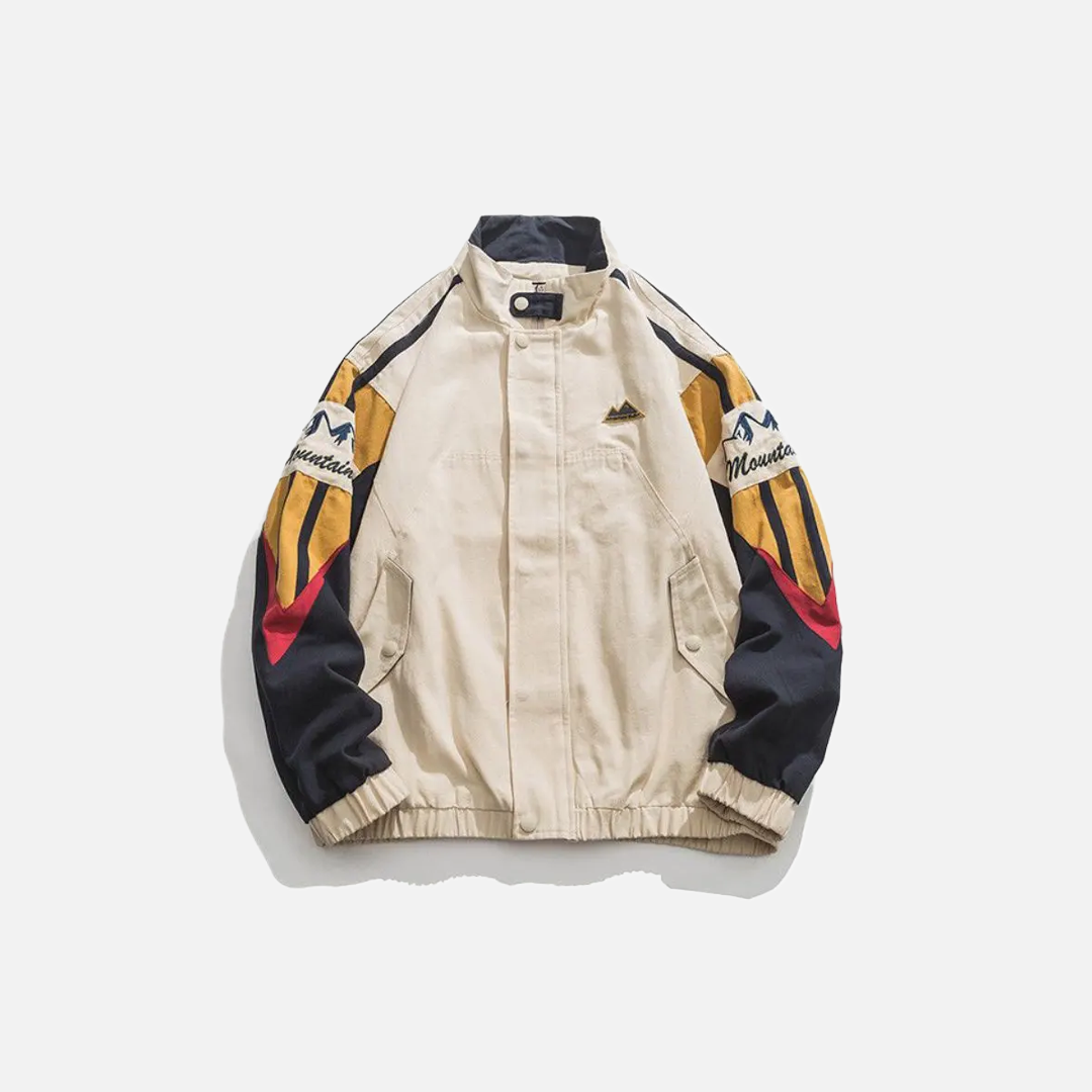 Colorful Patchwork Stand Collar Race Jacket - Luxuryurbanwear