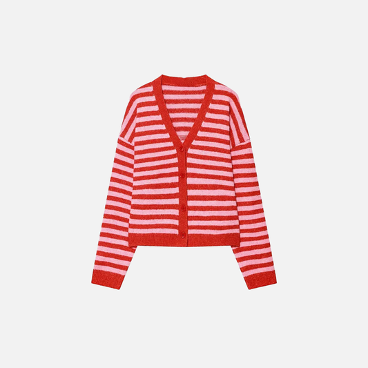 Versatile Striped Retro Loose Knit Cardigan - Luxuryurbanwear