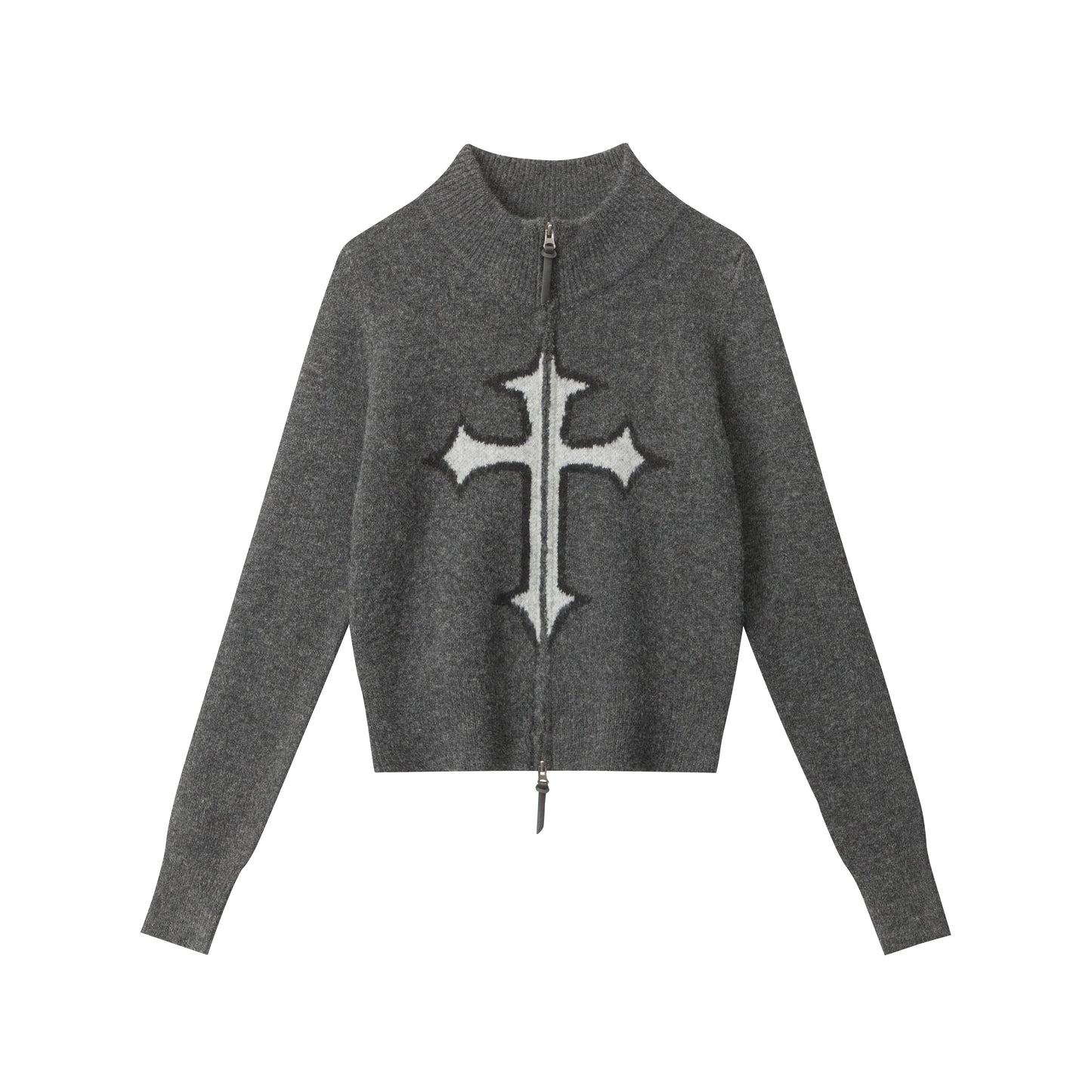 Center Cross | Grunge Wool Zip-Up Sweater - Luxuryurbanwear