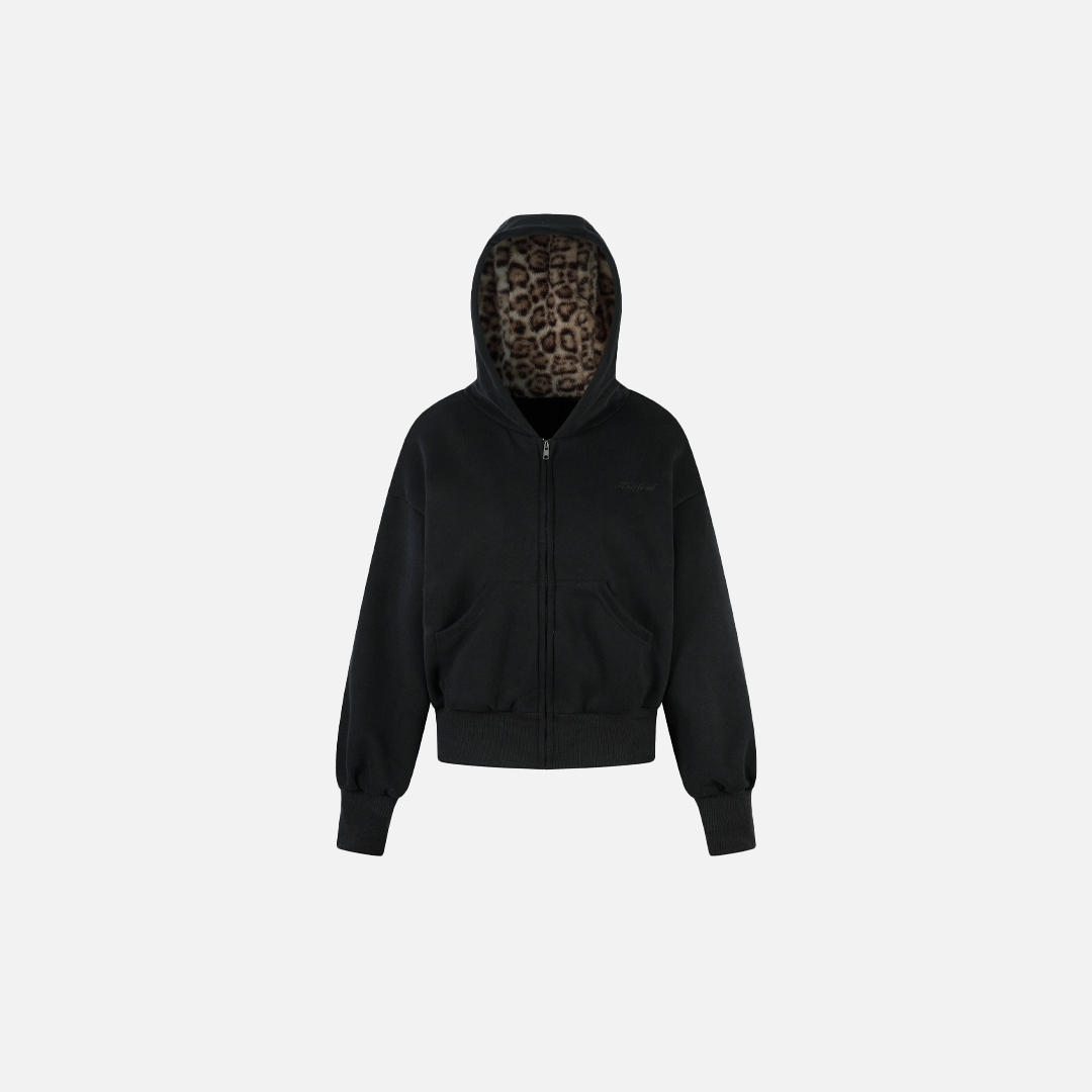Leopard Spliced Hooded Padded Fleece Jacket - Luxuryurbanwear