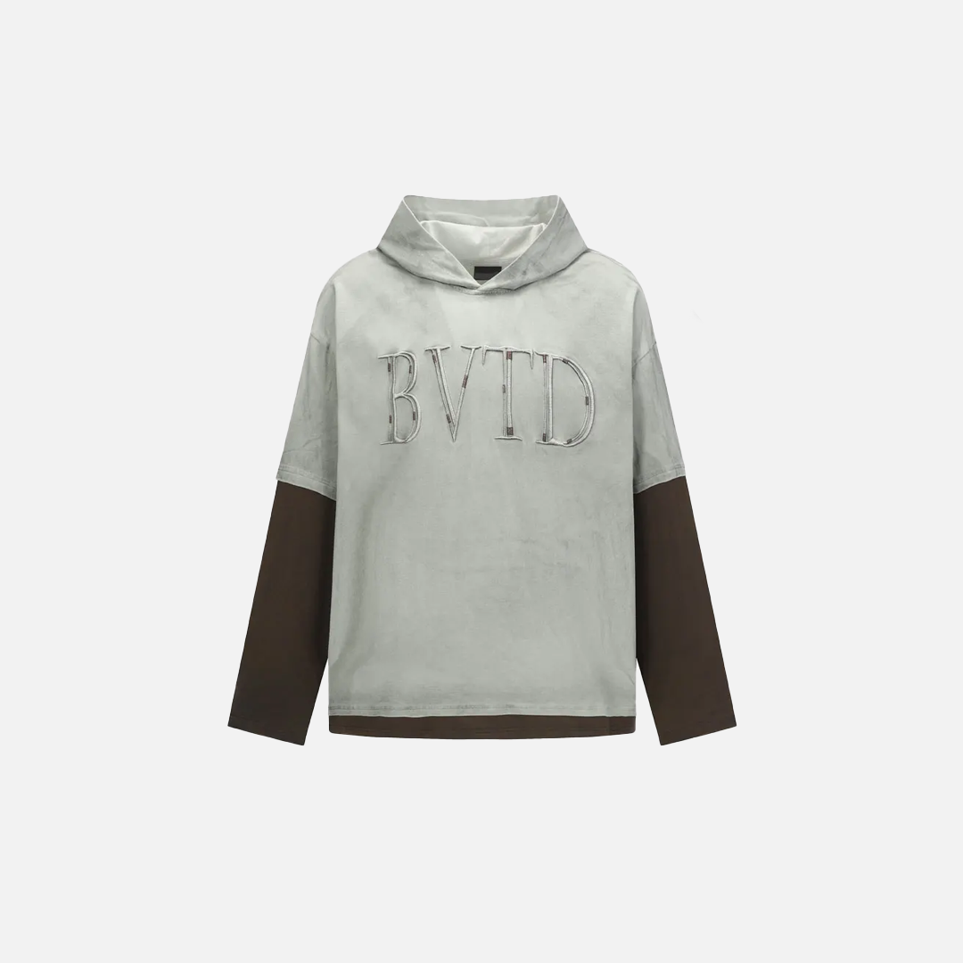 Grunge Embroidered Fake Two Piece Layered Hoodie - Luxuryurbanwear
