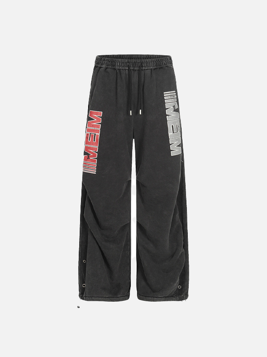 Vintage Letter Print Distressed Loose Wide-Leg Sweatpants - Luxuryurbanwear