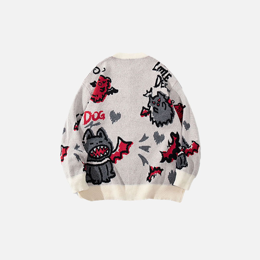 Oversized Hip Hop Cartoon Graphic Knit Cardigan - Luxuryurbanwear