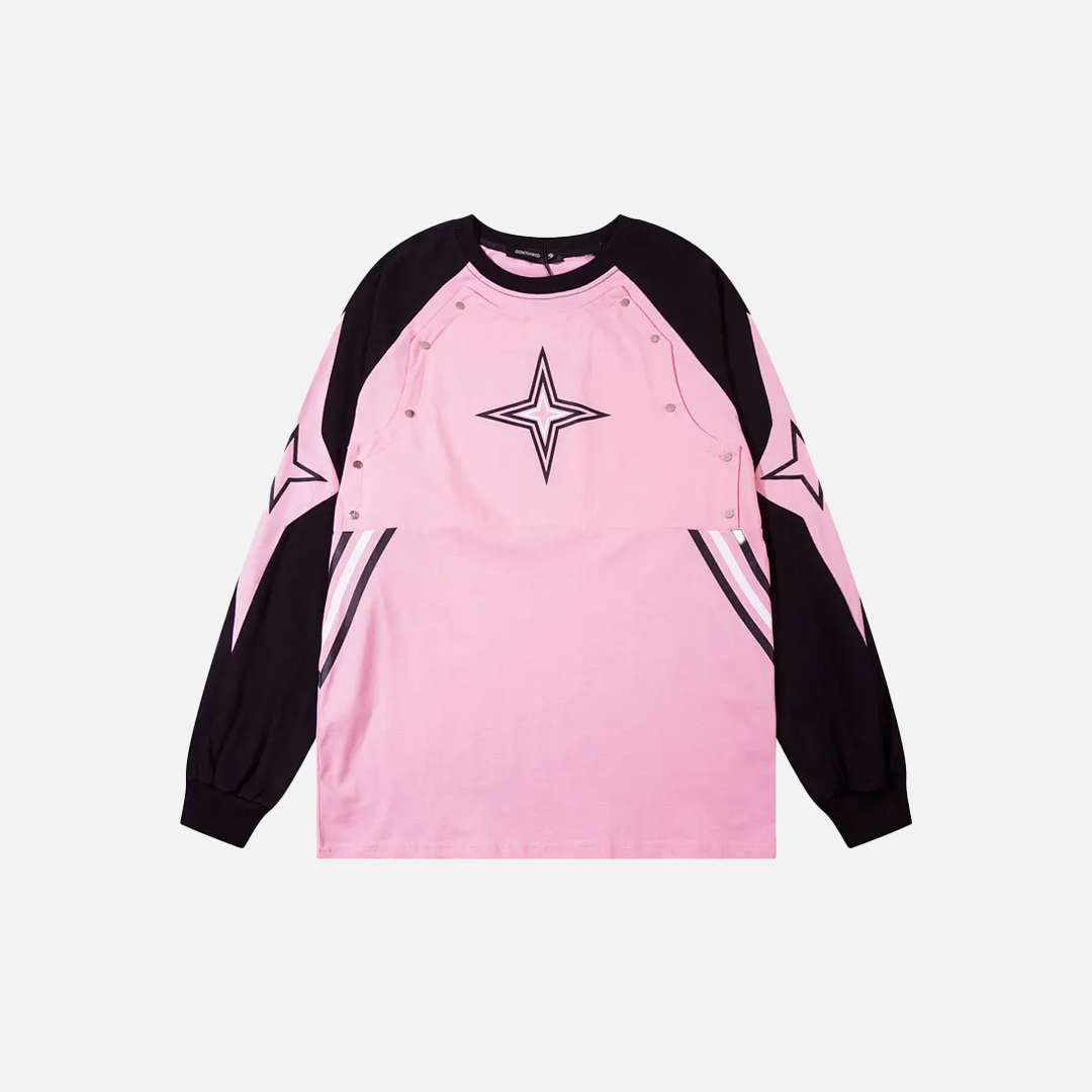 Y2K Oversize Patchwork Long Sleeve Cotton T-Shirt - Luxuryurbanwear