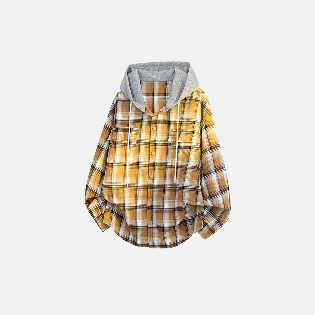 Plaid Oversize Designer Hooded Long Sleeve Shirt - Luxuryurbanwear