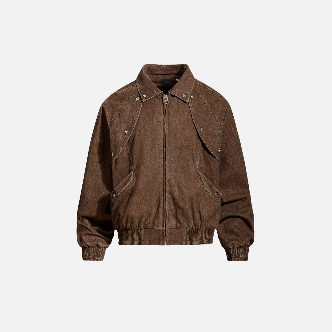 Y2K Large Pocket Heavy Metal Washed Denim Jacket - Luxuryurbanwear