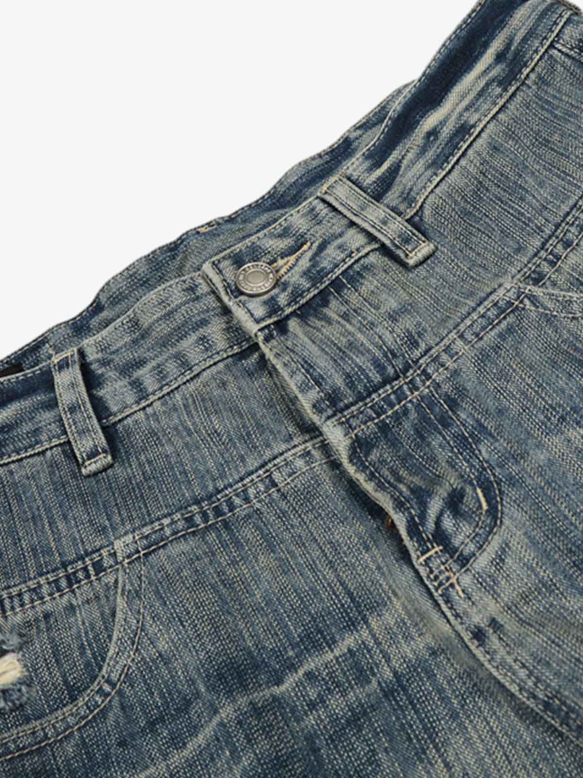 High Waist Distressed Barrel Denim Jeans - Luxuryurbanwear
