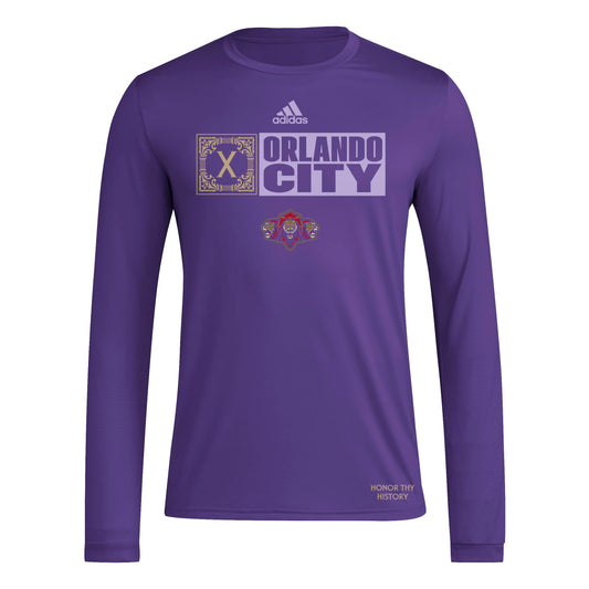 adidas Mens Long Sleeve Pre-Game T-Shirt Regal Purple/Orlando City Sc X-Small