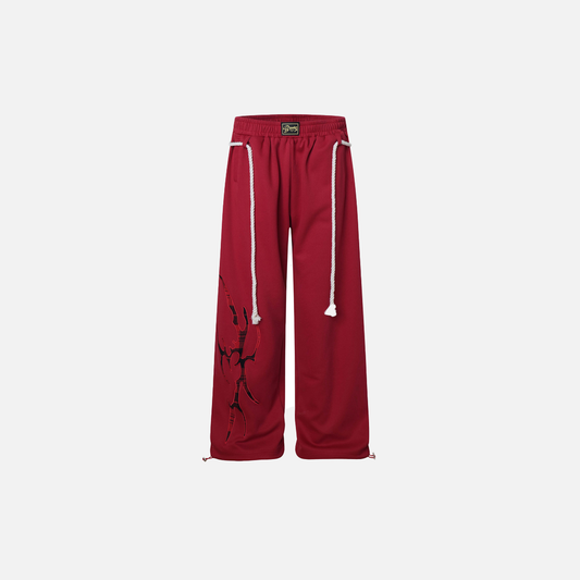 Creative Red Woven Rope Design Wide Leg Jogger - Luxuryurbanwear
