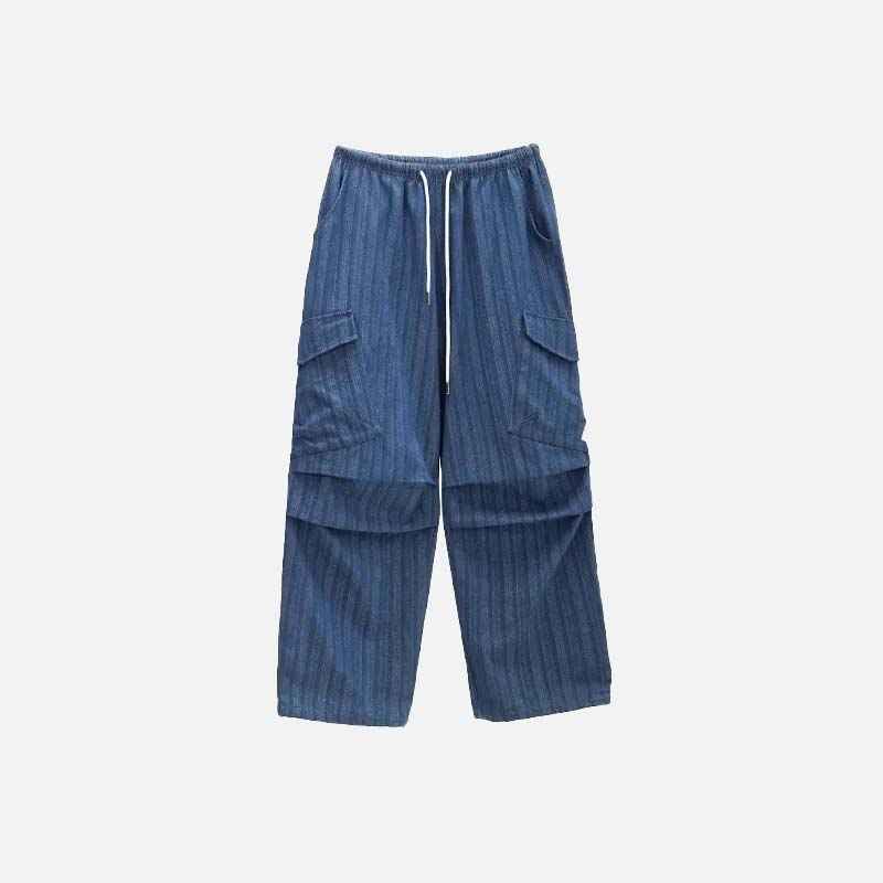 Deep Blue Vertical Stripe Denim Pants