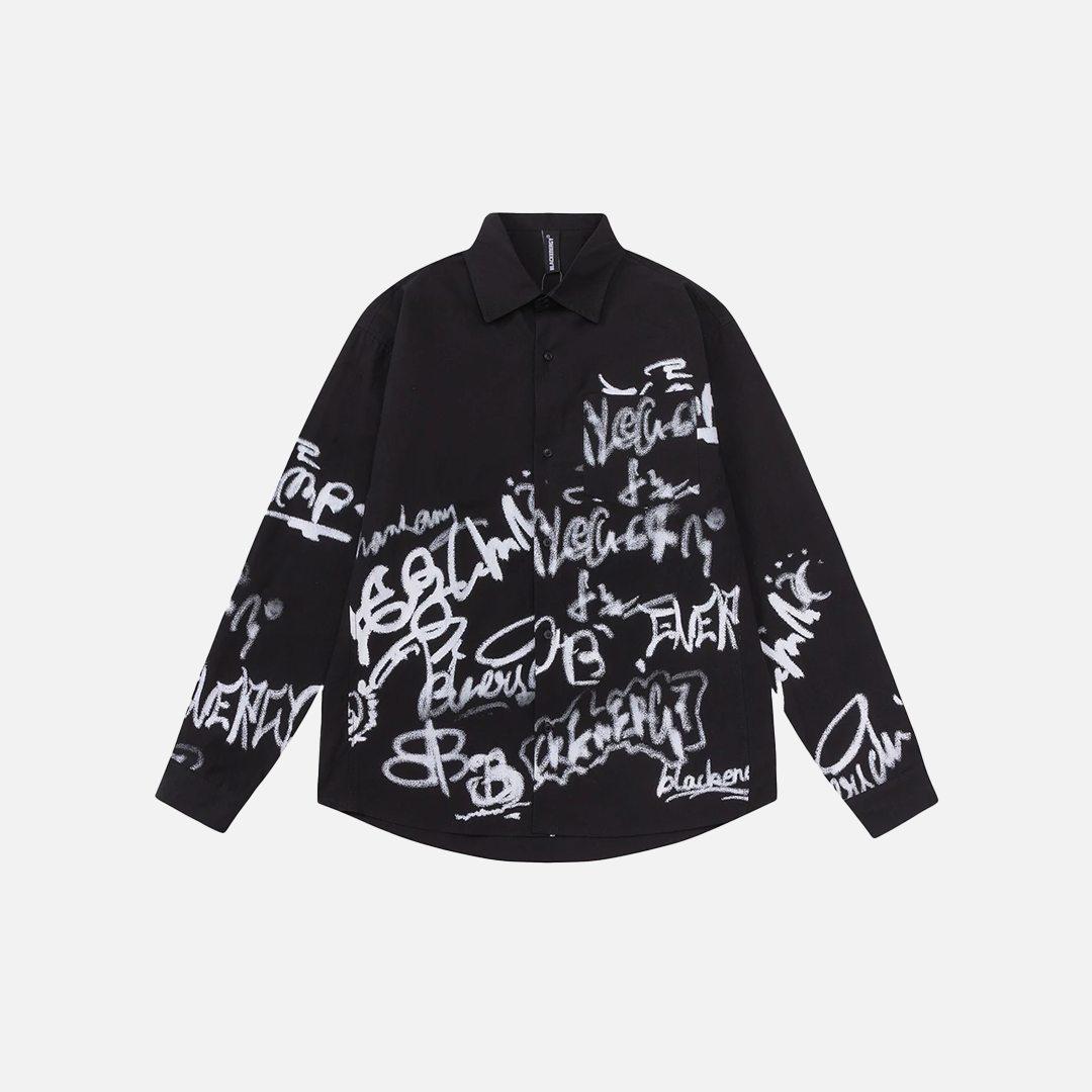 Premium Streetwear Bold Graffiti Print Long Sleeve Shirt - Luxuryurbanwear
