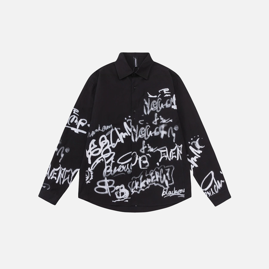 Premium Streetwear Bold Graffiti Print Long Sleeve Shirt - Luxuryurbanwear