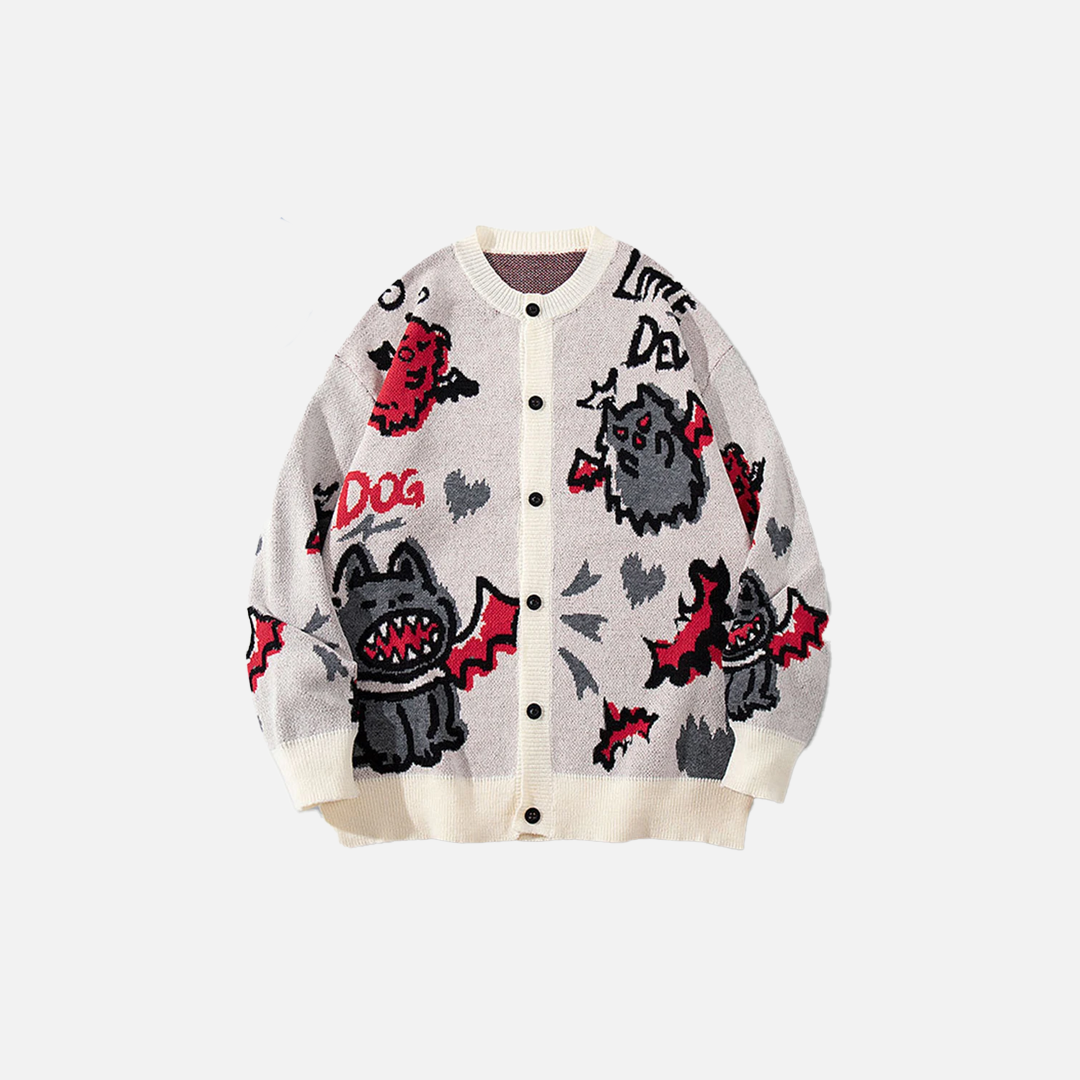Oversized Hip Hop Cartoon Graphic Knit Cardigan - Luxuryurbanwear