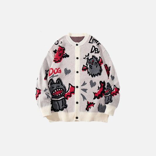 Oversized Hip Hop Cartoon Graphic Knit Cardigan - Luxuryurbanwear