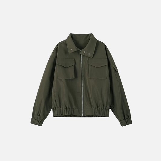 Spring Solid Color Double Pockets Zipper Jacket - Luxuryurbanwear