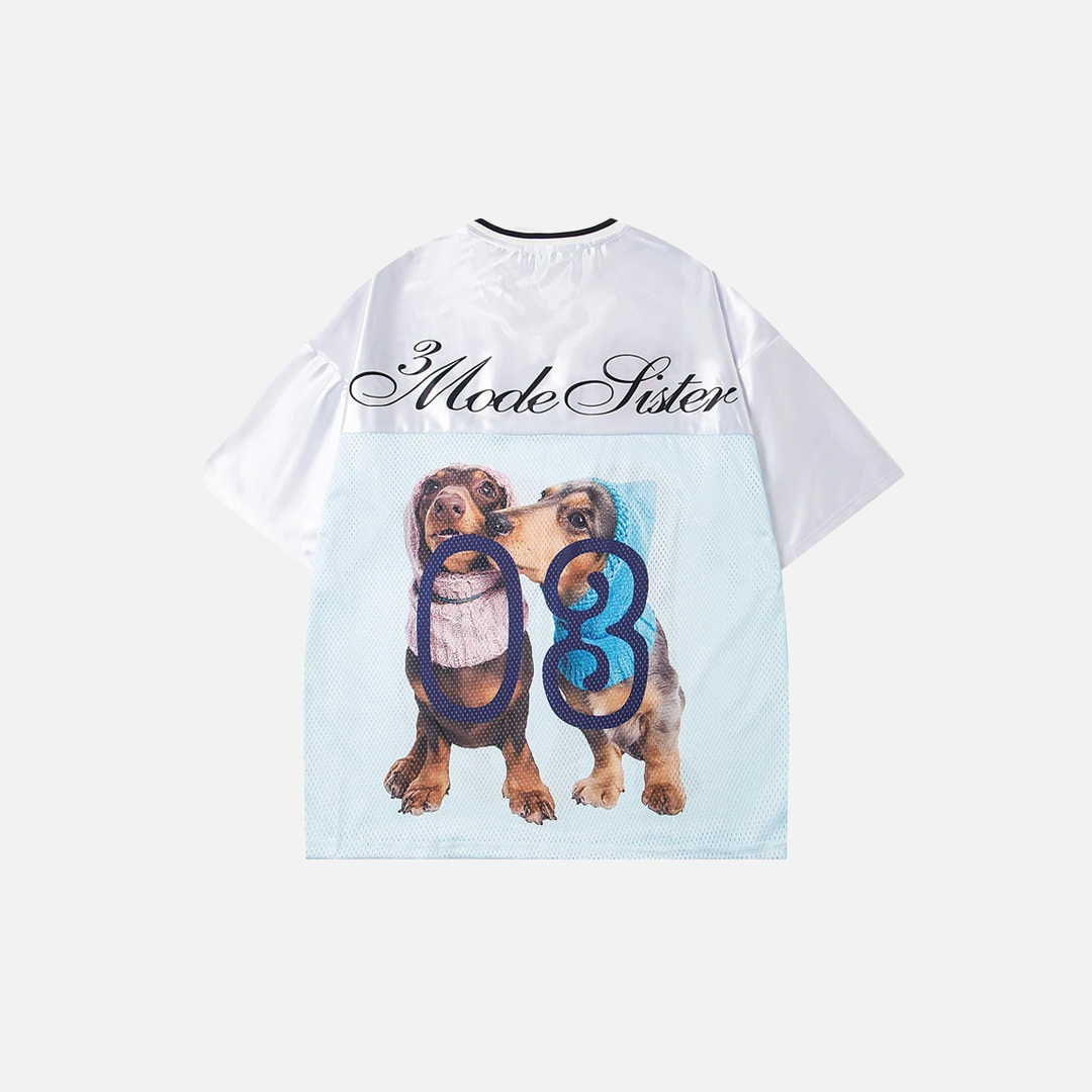 Streetwear Graphic Print Dogs Splicing Jersey T-Shirt - Luxuryurbanwear