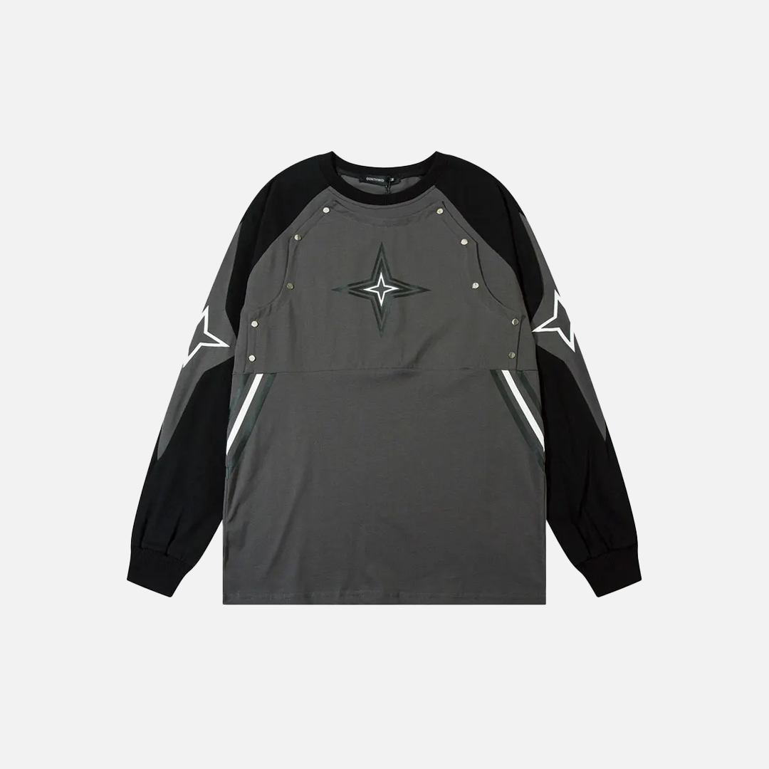 Y2K Oversize Patchwork Long Sleeve Cotton T-Shirt - Luxuryurbanwear