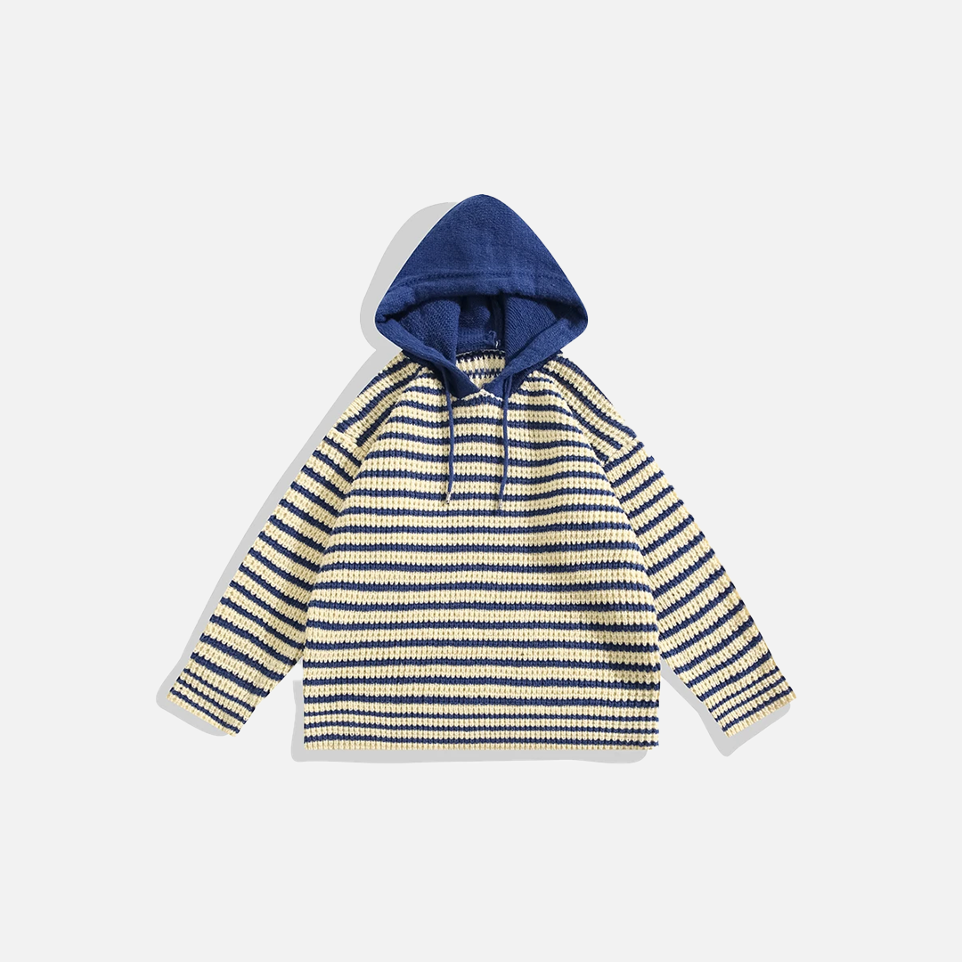 Chic Striped Spliced Knitwear Hooded Sweater - Luxuryurbanwear