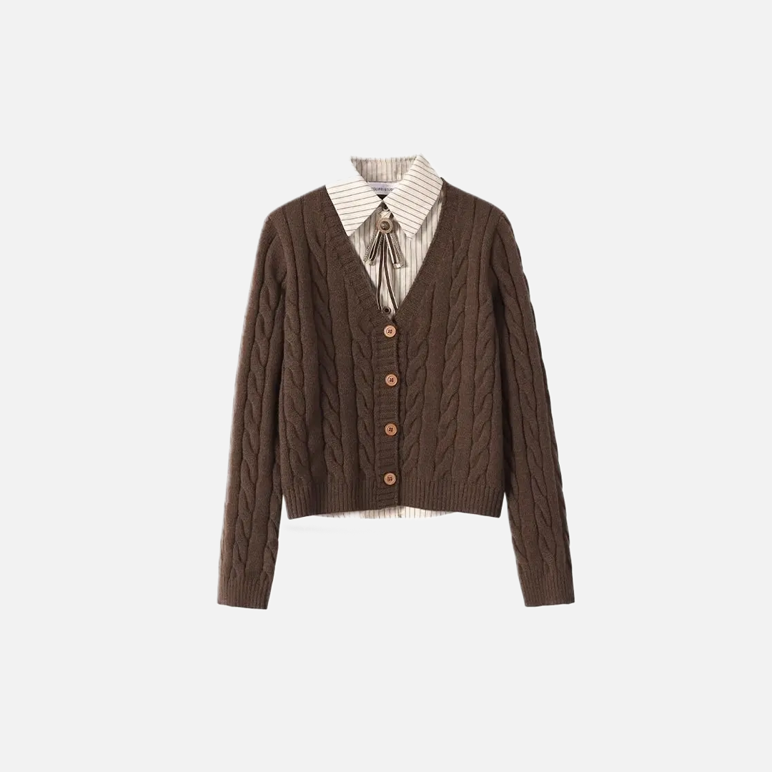 Twist Fake Two Pieces Polo Collar Cardigan - Luxuryurbanwear