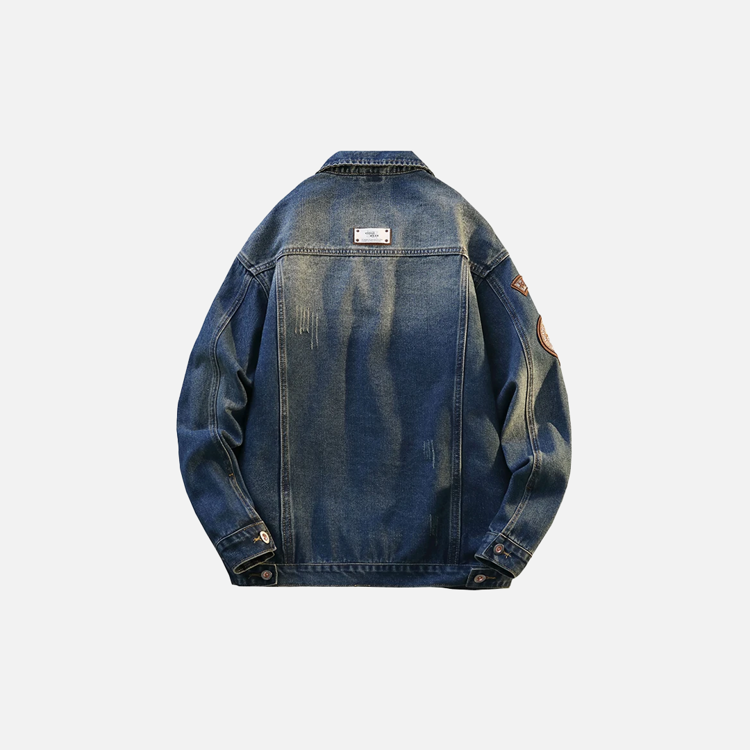 Embroidered Turn Down Collar Loose Denim Jacket - Luxuryurbanwear
