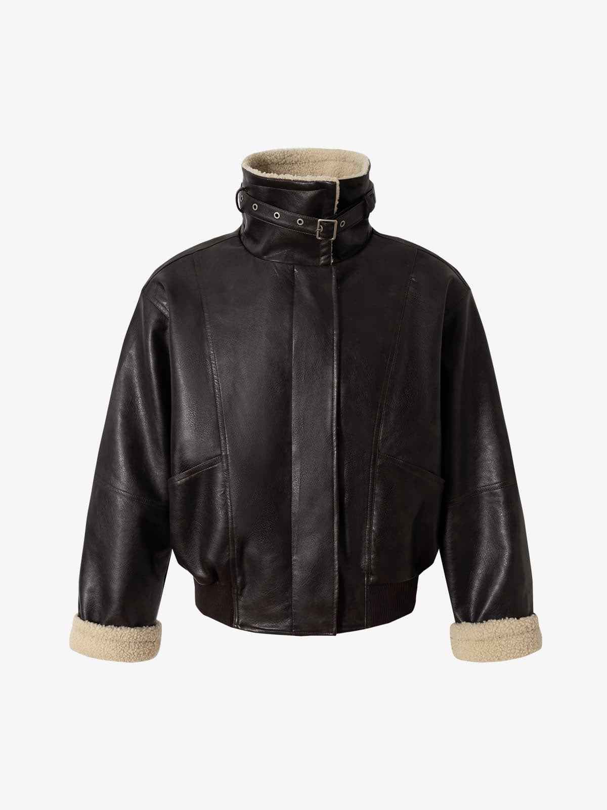 Vintage Shearling Collar Quilted Leather Jacket