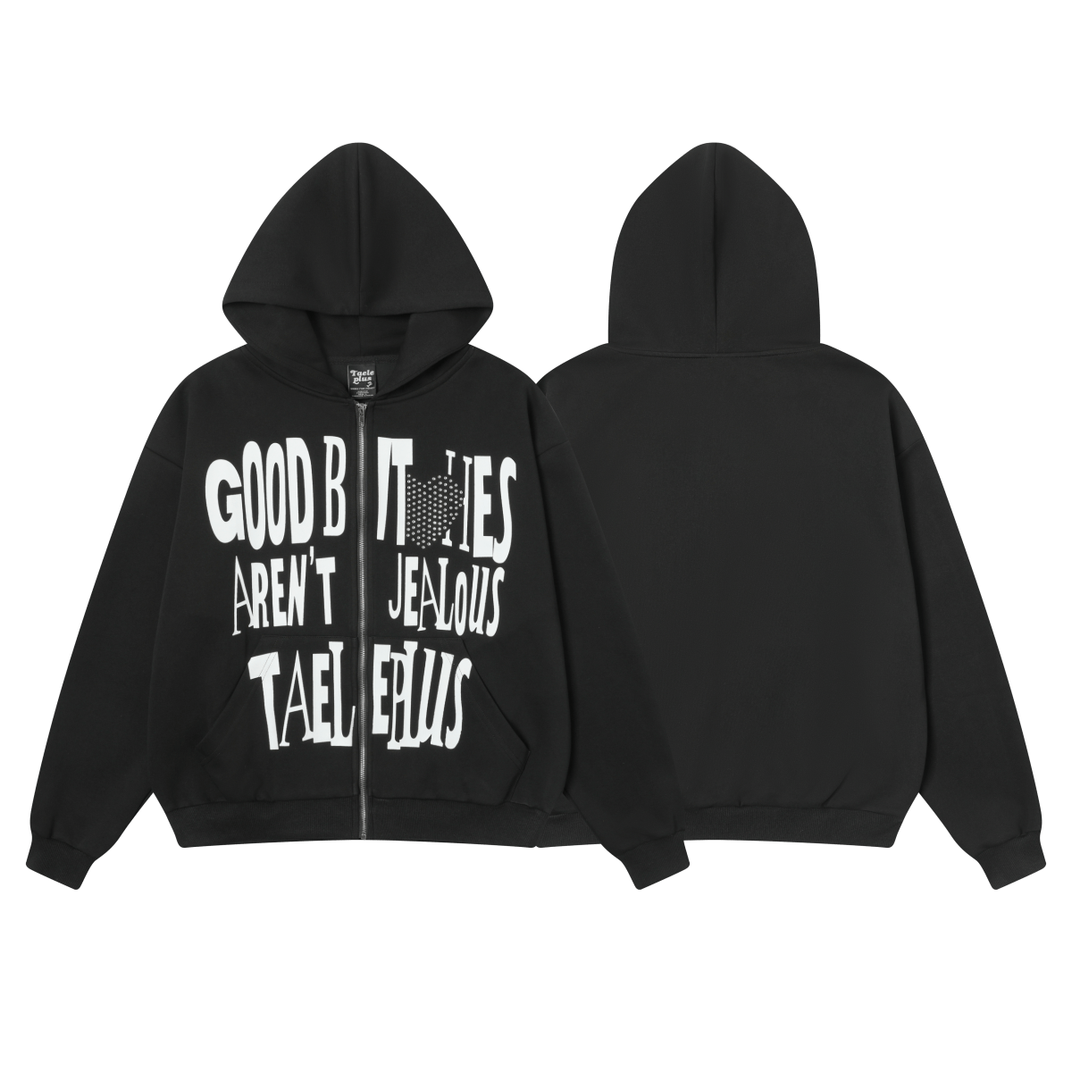 Rhinestone Heart | Zip-Up Hoodie - Luxuryurbanwear