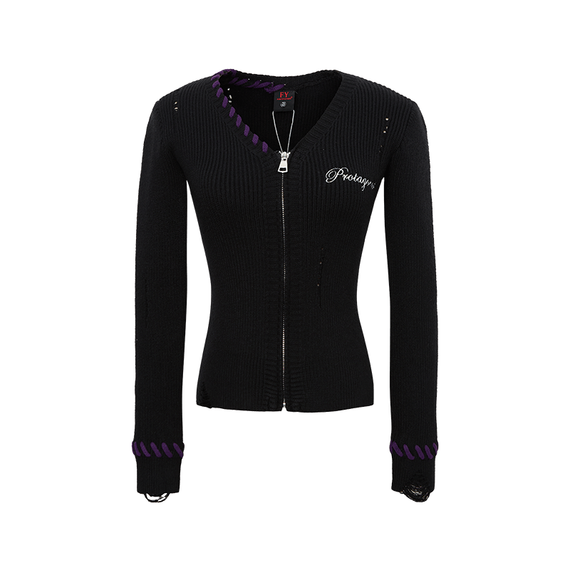 Varsity Twist | Zip-Up Ribbed Knit Cardigan - Luxuryurbanwear