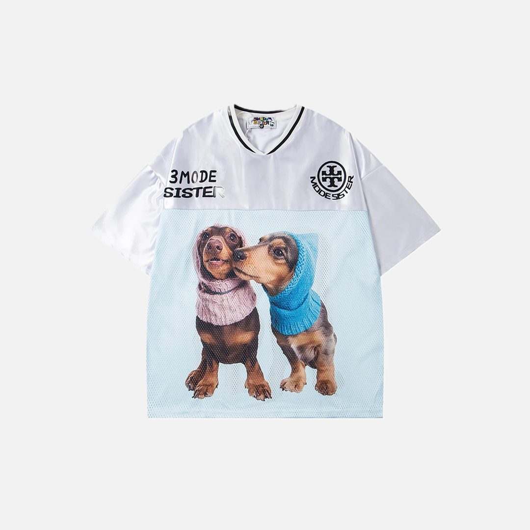 Streetwear Graphic Print Dogs Splicing Jersey T-Shirt - Luxuryurbanwear