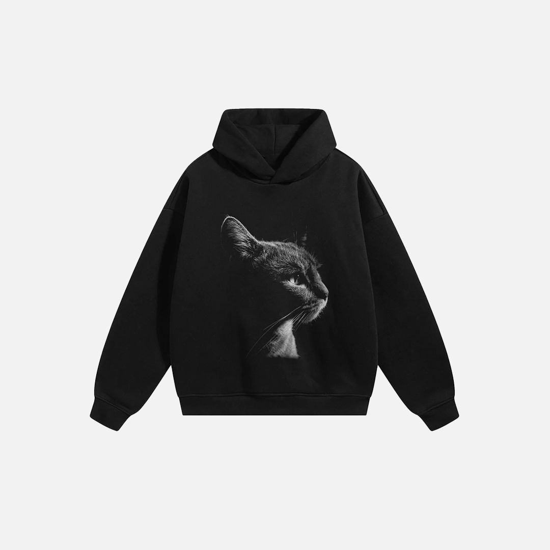 Animal Big Print Cat Graphic Hoodie - Luxuryurbanwear