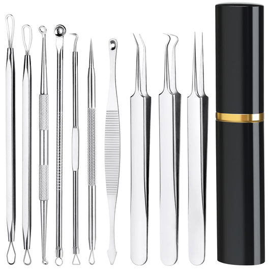 Pimple Popper Tool Kit10 Pcs Professional Blackhead Remover Comedones Extractor for Easy Removal for PimplesBlackheadsZit Removing Facial and Nose Acne Removal Kit with Metal Box (Silver)